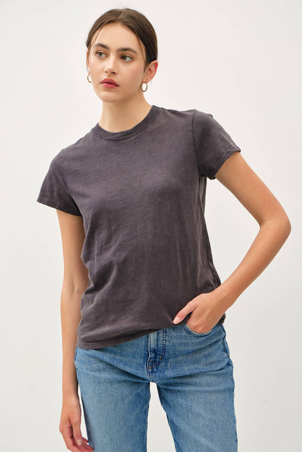 CLASSIC CUT ACID WASH COTTON T-SHIRT : Charcoal