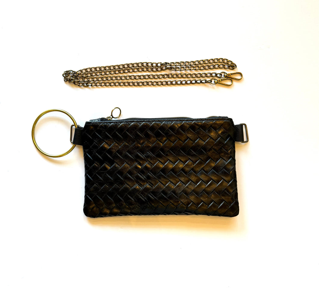 Bangle Clutch - woven black leather