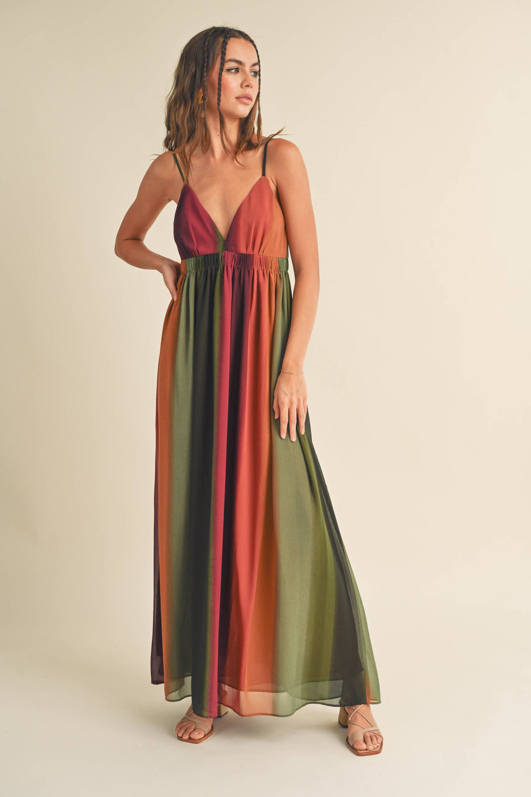CHIFFON TIE-DYE PRINT LONG DRESS: Multi-Colored